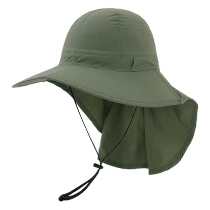 Sun Hats for Men Women with Neck Flap UPF 50+ UV Protection Wide Brim Bucket Hat Safari Hiking Fishing Hats - color: Green