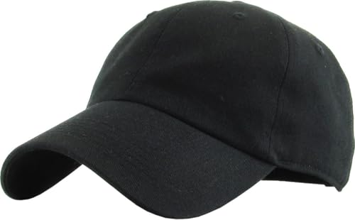 KBETHOS Classic Unisex Cotton Adjustable Low Crown Baseball Cap – Plain Dad Hat - color: Black