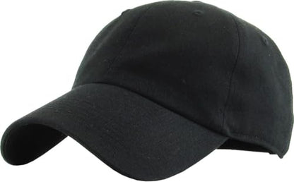 KBETHOS Classic Unisex Cotton Adjustable Low Crown Baseball Cap – Plain Dad Hat - color: Black