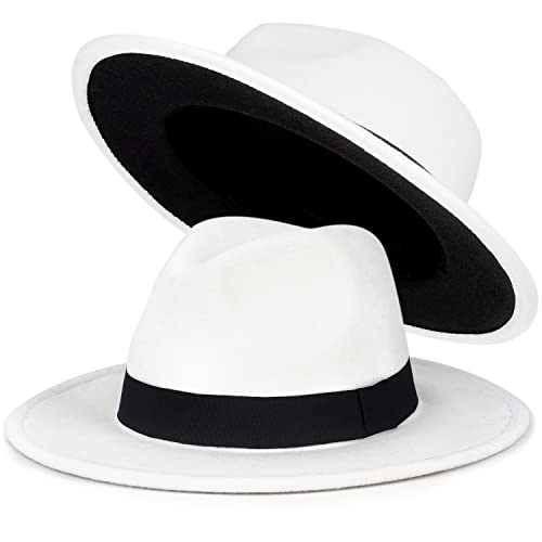 Trendy Fedora Hats for Men & Women Wide Brim Felt Hat Dress Panama Hat Two Tone Fedora - color: A White-black, size: Large-X-Large
