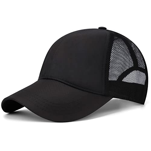 Oversize XXL Baseball Cap for Big Heads 23.6"-25.6", Extra Large Cotton Baseball Hat, Plus Size Unstructured Dad Hats - color: Mesh Quick Dry - Black
