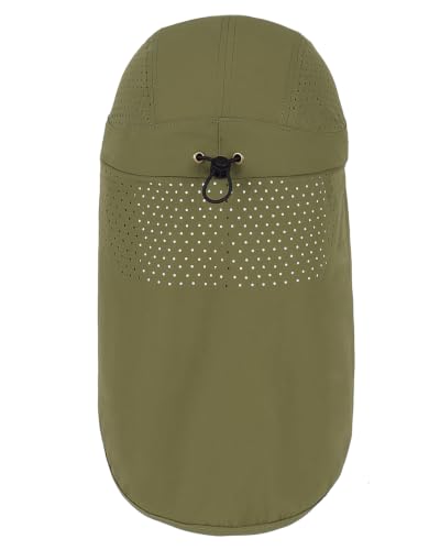 UPF 50+ Baseball Cap with Neck Flap, Breathable Fishing Hat for Men Adjustable Sun Hat for Golf Hiking - color: Olive Green