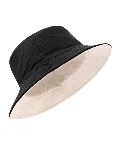 Zylioo XXL Bucket Hat for Big Heads, Reversible Fishing Sun Hat - color: Black-beige, size: Medium