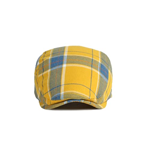 WITHMOONS Adjustable Colorful Plaid Flat Cap Newsboy Cabbie Gatsby Golf Beret Hat YZ30109 - color: Yellow