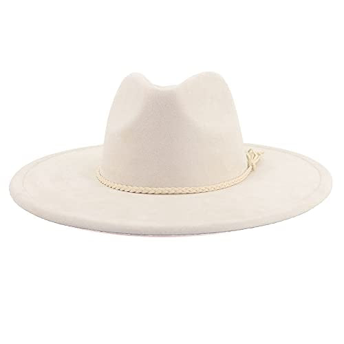 LIDHAY Big Wide Brim Fedora Hats for Women Men Western Suede Hat Large Felt Panama Hat Rancher Hat - color: Beige