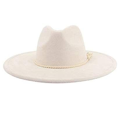 LIDHAY Big Wide Brim Fedora Hats for Women Men Western Suede Hat Large Felt Panama Hat Rancher Hat - color: Beige
