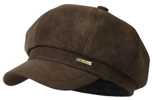 Womens 8 Panel Suede Newsboy-Cap Fall Winter Cabbie Beret Cap Retro British Gatsby Ivy Painter Visor Hat - color: Coffee