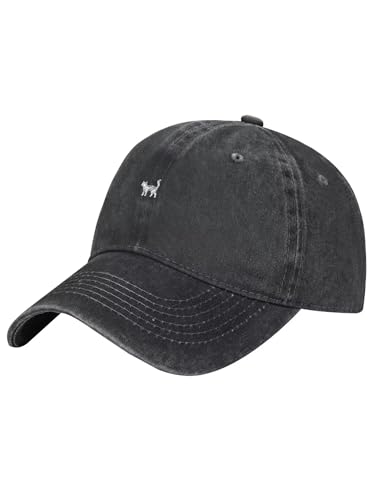 Minimalist Animal Doodles Hat Vintage Washed Cotton Baseball Cap for Men Women Adjustable Dad Hat Casual Outdoor Sun Hat - color: Black