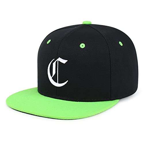 JPAK Old English Letter C Hip-Hop Snapback Hat Embroidered Baseball Cap English Alphabet - color: 20. Black/Neon Green