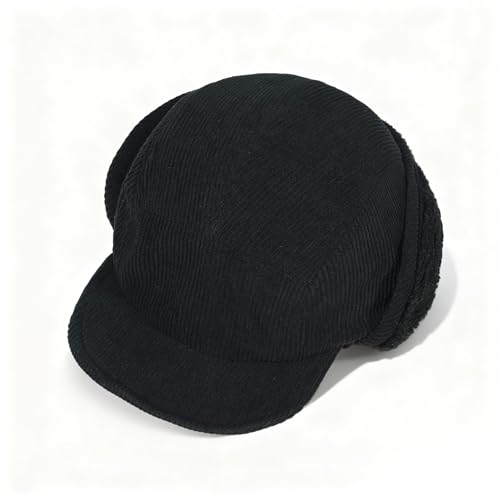 Clakllie Winter Earflaps Hat Short Brim Baseball Cap with Ear Flap Warm Trapper Hat Soft 5 Panel Style Russian Hats - color: Cdus-bsdt2501-black