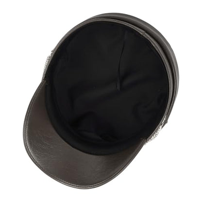 Women Metal Chain Flat Top PU Leather Newsboy Paperboy Hat Painter Cap - color: Chains Brown Coffee
