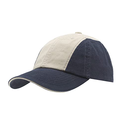 Washed Cotton Twill Five Panel Adjustable Camper Caps - color: Navy/Khaki