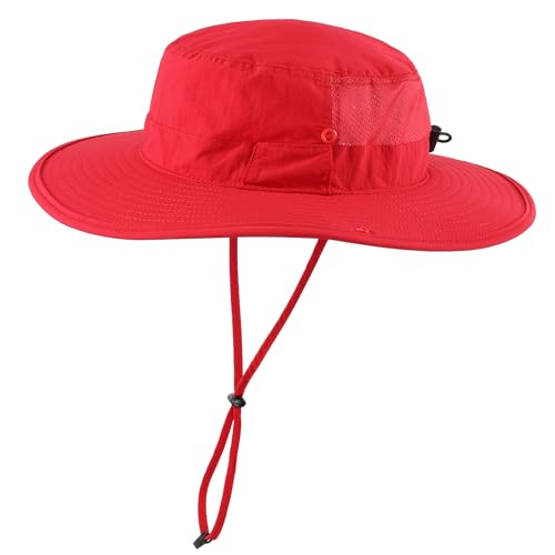 Connectyle Men's Sun Hat UPF 50+ Wide Brim Bucket Hats for Fishing Hiking Gardening Adjustable Boonie Hat Outdoor Safari Hats - color: Red