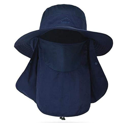 Fishing Hat for Men & Women, Sun Protection Hat with Face Cover & Neck Flap - color: Dark Blue