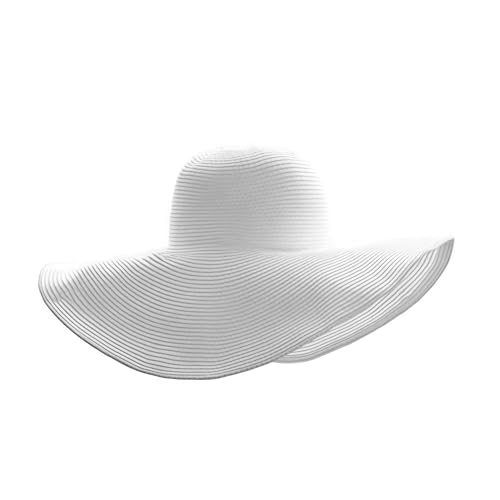 Womens Floppy Straw Hat Wide Brim Foldable Packable Braid Cap UV Protection Summer Gardening Hiking Beach Sun Hat for Head Circumference 58cm(White)
