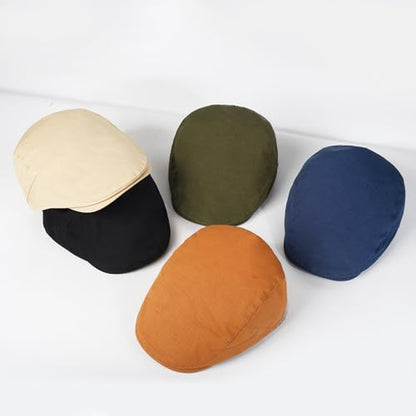 2Pcs Men's Newsboy Cap Cotton Flat Ivy Gatsby Driving Hat - color: 2b3-black+khaki