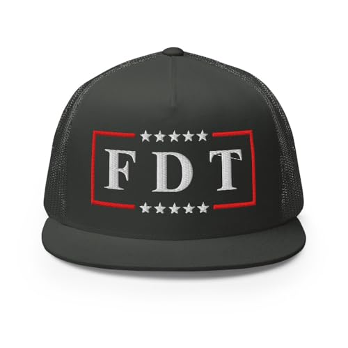 NX FDT Embroidered Flat Bill Trucker Hat High Crown Adjustable FDT Hat - color: Charcoal