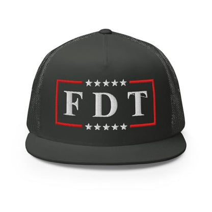 NX FDT Embroidered Flat Bill Trucker Hat High Crown Adjustable FDT Hat - color: Charcoal