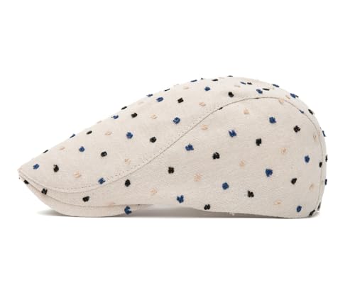 Quanhaigou Unisex Denim Newsboy Hats Flat Ivy Gatsby Cabbie Driving Berets Hat Cotton Dad Cap for Men Women - color: Beige Dot