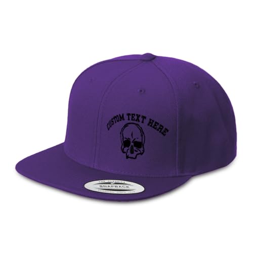 Speedy Pros Snapback Hat for Men Flat Brim Left Side Panel Hats Skull Outline A Embroidered Flat Bill Hat Acrylic - color: Purple Personalized Text Here