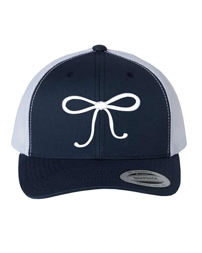 Go All Out String Bow Tie Cute Dad Deluxe Trucker Flatbill Baseball Structured Embroidered Hat - color: Navy/ White