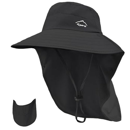 Rosoz Sun Hat for Men Women with Neck Flap& Removable Face Cover Wide Brim - color: 1pack-black