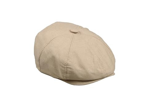 8 Panel Newsboy Cap – Linen Blend with 100% Cotton Lining - color: Camel, size: Large