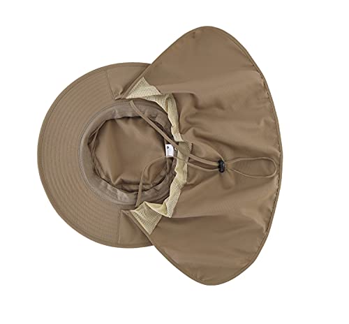 Home Prefer UPF50 Mens Sun Hat with Neck Flap Quick Dry UV Protection Cap Womens Wide Brim Fishing Hat Neck Flap Beach Garden - color: Dark Khaki