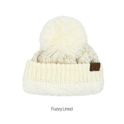 C.C Sequin Pom Beanie for Women - Acrylic Stretchable Soft Warm Knit Winter Skully Hat with Yarn Pom - color: Sequin-ivory / Silver