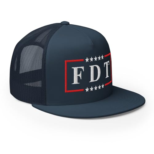 NX FDT Embroidered Flat Bill Trucker Hat High Crown Adjustable FDT Hat - color: Navy