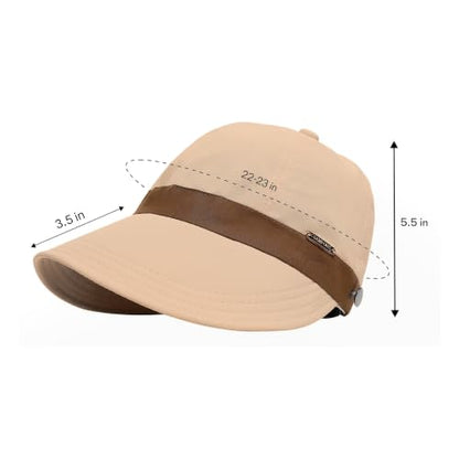UPF 50+ Foldable Packable Wide Brim Sun Hat for Women with Ponytail Hole - color: Khaki-brown