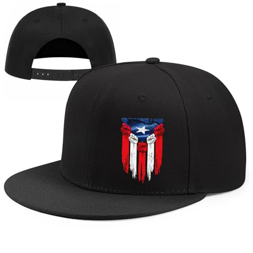 Pineapple Hat Flat Bill Baseball Hats for Men Fashion Black Baseball Cap for Women Adjustable Flat Brim Trucker Hat - color: Puerto Rico Flag