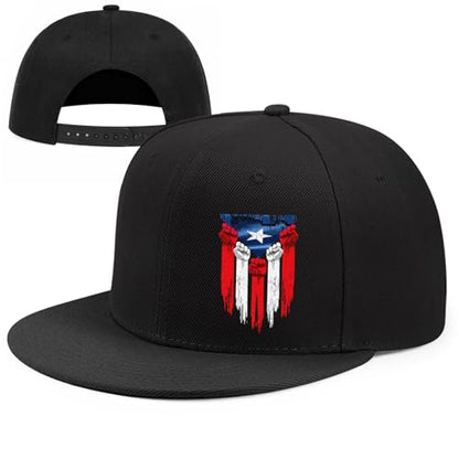 Pineapple Hat Flat Bill Baseball Hats for Men Fashion Black Baseball Cap for Women Adjustable Flat Brim Trucker Hat - color: Puerto Rico Flag