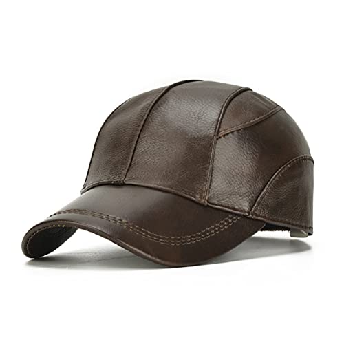 Gudessly Adjustable Men's Genuine Cowhide Leather Baseball Cap for Fall Winter Outdoor Sports Hat - color: D-brown