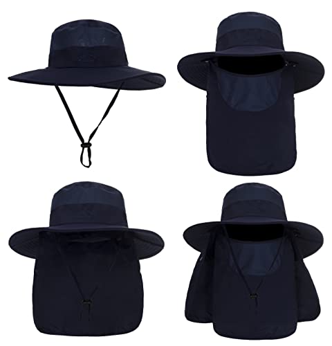 Fishing Hat for Men, Outdoor 3 in 1 Sun Hat Summer Safari Boonie Cap - color: Navy