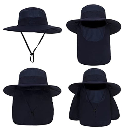 Fishing Hat for Men, Outdoor 3 in 1 Sun Hat Summer Safari Boonie Cap - color: Navy