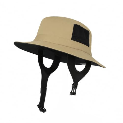 Surblue Surf Bucket Hat with Widened Chin Straps UPF 50+ Windproof Sun Hat Adjustable Packable Cap for Water Sports Surfing - color: Khaki