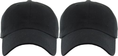 KBETHOS Classic Unisex Cotton Adjustable Low Crown Baseball Cap – Plain Dad Hat - color: Black + Black (2 Pack)