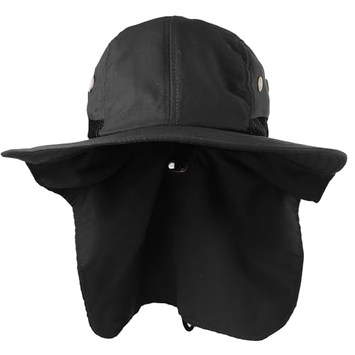 Falari Outdoor Sun Hat, Wide Brim with Neck Flap, Safari Hiking Gardening Fishing Hat - color: Black