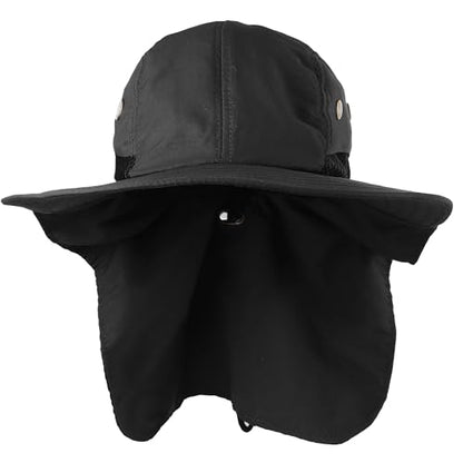 Falari Outdoor Sun Hat, Wide Brim with Neck Flap, Safari Hiking Gardening Fishing Hat - color: Black