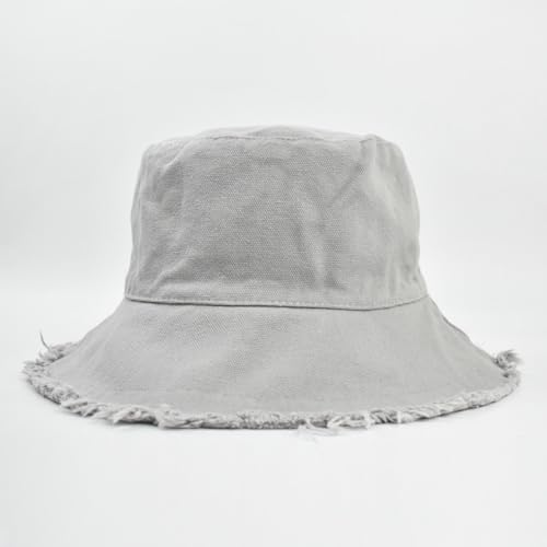 Quanhaigou Frayed Unisex Sun Hats, Fashion Beach Bucket Hat for Men Women,Summer Outdoor Boy's Girls Boonie Cap - color: Grey