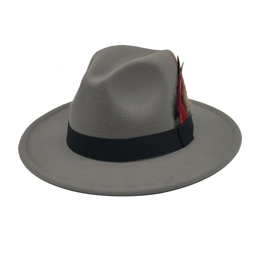 Mens Fedora Hats Classic Wide Brim Fedora Hat for Women Men Dress Hats Panama Hat with Band - color: Light Grey