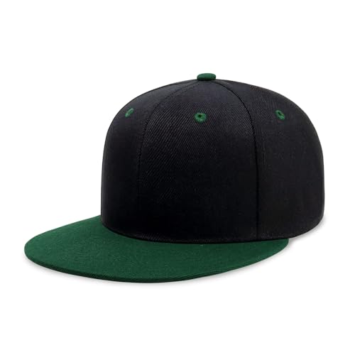 CHOK.LIDS Classic Snapback Flat Bill Hat Blank Adjustable Baseball Cap - color: Black/Hunter Green