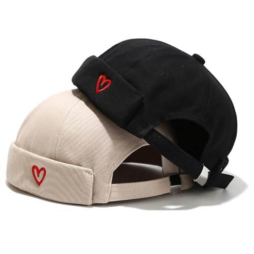 XYIYI Mens Docker Cap Brimless Hats Skullcap Worker Sailor Cap Rolled Cuff Retro Beanie Hat - color: Heart Beige