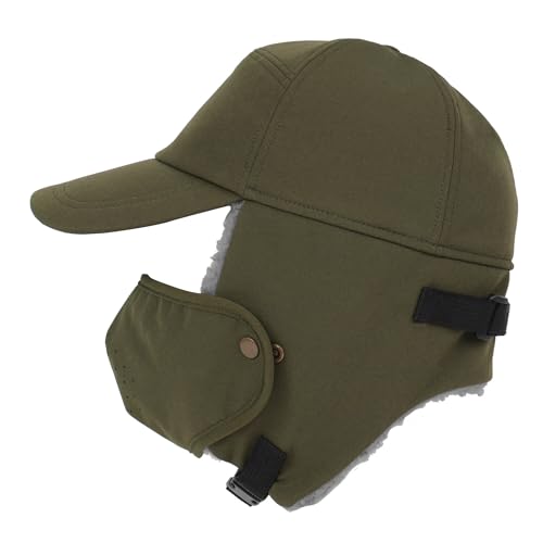 Trapper Hat for Men Women Waterproof Winter Warm Baseball Cap with Ear Flaps and Mask - color: Green, size: Large