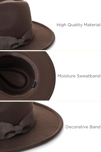 BABEYOND 1920s Fedora Hat for Men Gatsby Wide Brim Hat Felt Panama Cap - color: Coffee