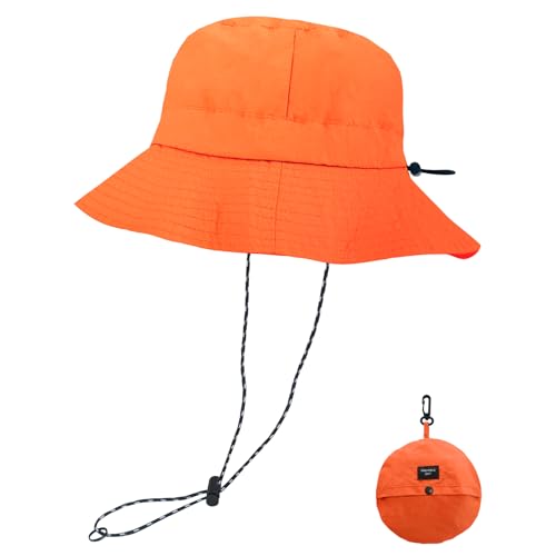NPQQUAN Sun Bucket Hats for Woman Men Lightweight Sun Hat Packable Foldable - color: (Pure Orange)
