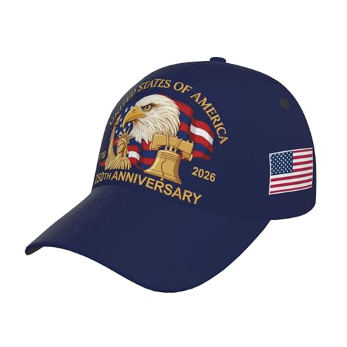 American Flag Baseball Caps Embroiderred USA Flag Patriotic Dad Hat Adjustable Trucker Hats for Men Women - color: Usa 250th Anniversary -Navy Blue