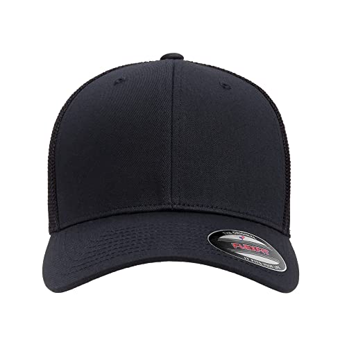 Flexfit 6511 Fitted Mid-Profile Stretchable Mesh Panels Trucker Cap - color: Dark Navy, size: Large-X-Large