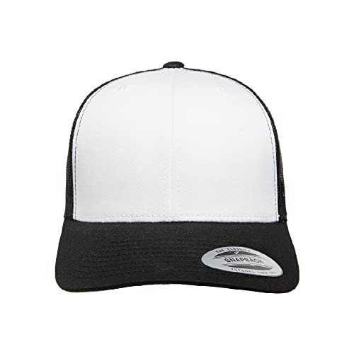 Yupoong Classic Mesh 6 Panel Retro Trucker Cap | Mid Profile Snapback - color: Black/White/Black